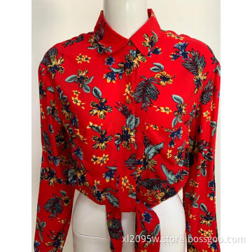 Women's long sleeve print waist shirt